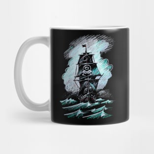 Chalk Drawing Art Of A Pirate Ship Mug